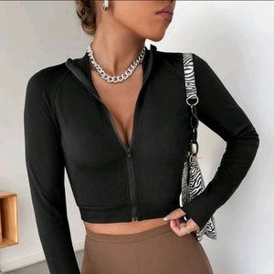 SHEIN black zip up crop top